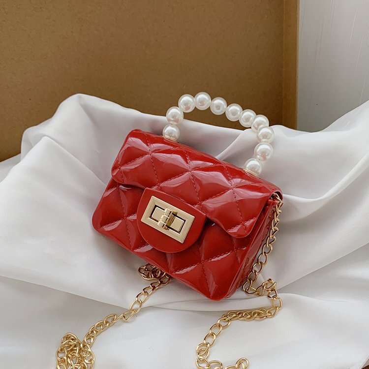 Children's 2024 New Mini Jelly gge Small Fragrant Pearl Handheld Single Cross Shoulder Chain Bag F3.5-08.21