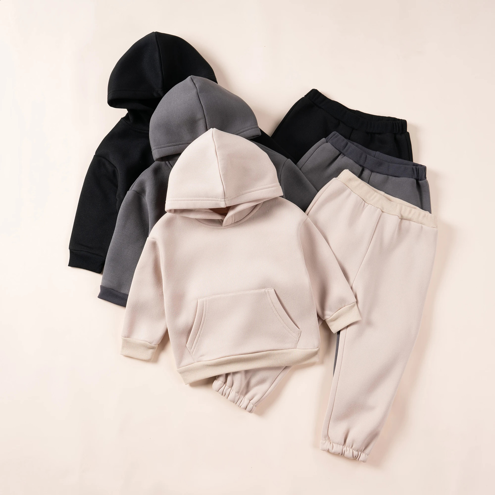 Toddler Boys Solid Outfits Hoodies Pants Fleece Clothes Sets Casual Sweater Set 2PCS Kids 1-7Y Outfits Fall Winter 240814