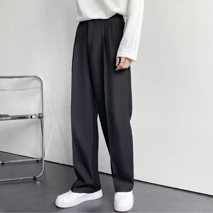 Japanese and Korean Men Thin Pendant Casual Dress Pants Men Ins Nine Points Loose Straight Leg Casual Wide Leg White Suit Pants 240820