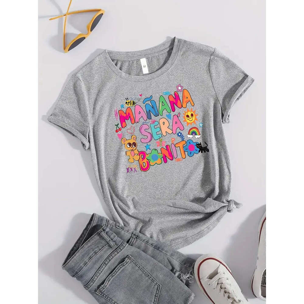 Print Cartoon T-Shirt, Short Sleeve Crew Neck Casual Top For Summer & Spring, Women's Clothing