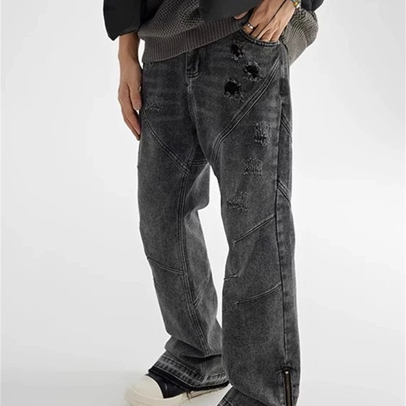 2024 Cyber Y2K Streetwear Pleated Ripped Baggy Jeans Pants For Men 90S Vintage Clothes Ankle Zipper Hip Hop Cotton Long Trousers y240820