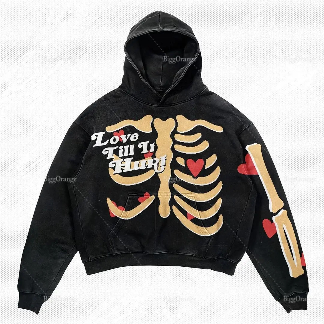 Y2K Fall Long Sleeve Hoodie Skull Print Oversized Sweatshirt Womens Streetwear Hoodie 240821