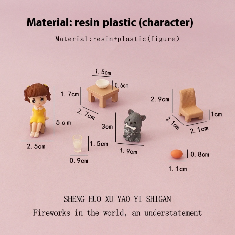 Cartoon Mini Cute Girl Eating Breakfast, Babyhouse Micro Landscape Scene Simulation Table and Chair, Dog Home Desktop Decoration