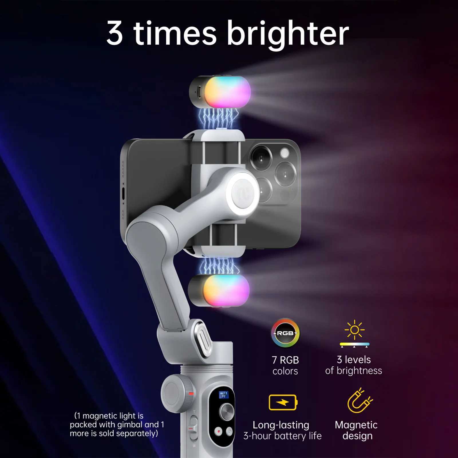 AOCHUAN Smart X Pro Kit 3-Axis Smart Gimbal Stabilizer Set With RGB Magnetic Light OLED Display LED Light Focus Wheel Grey CL240821