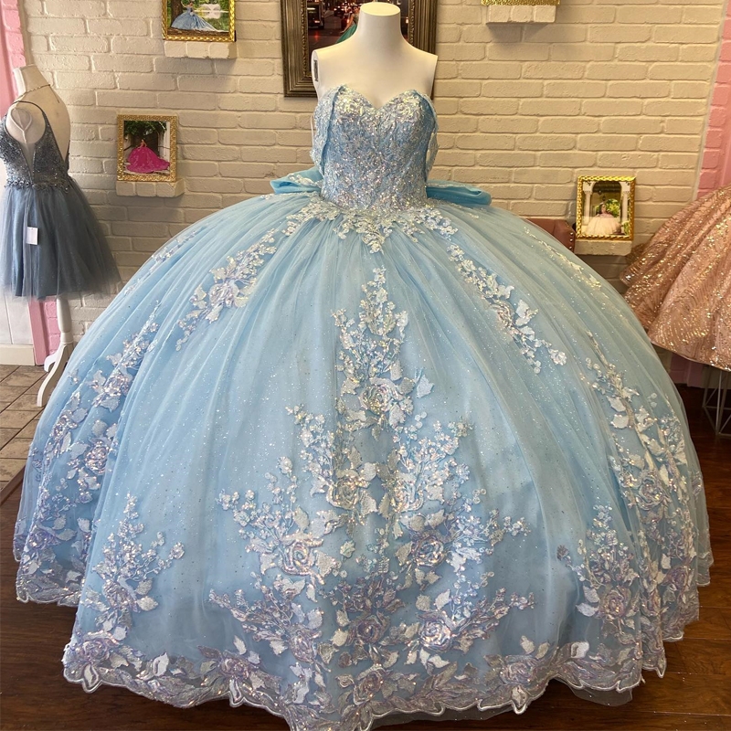 Sparkly Quinceanera Dresses Ball Gown Sequined Applique Lace Beads Tull Off The Shoulder Corset Vestidos 15 De XV Anos Sweet 16 Dress