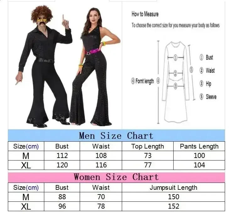 Retro 70s and 80s adult music festivals retro disco costumes Halloween role-playing parties hippie couple costumes fancy dresses 240821 ww