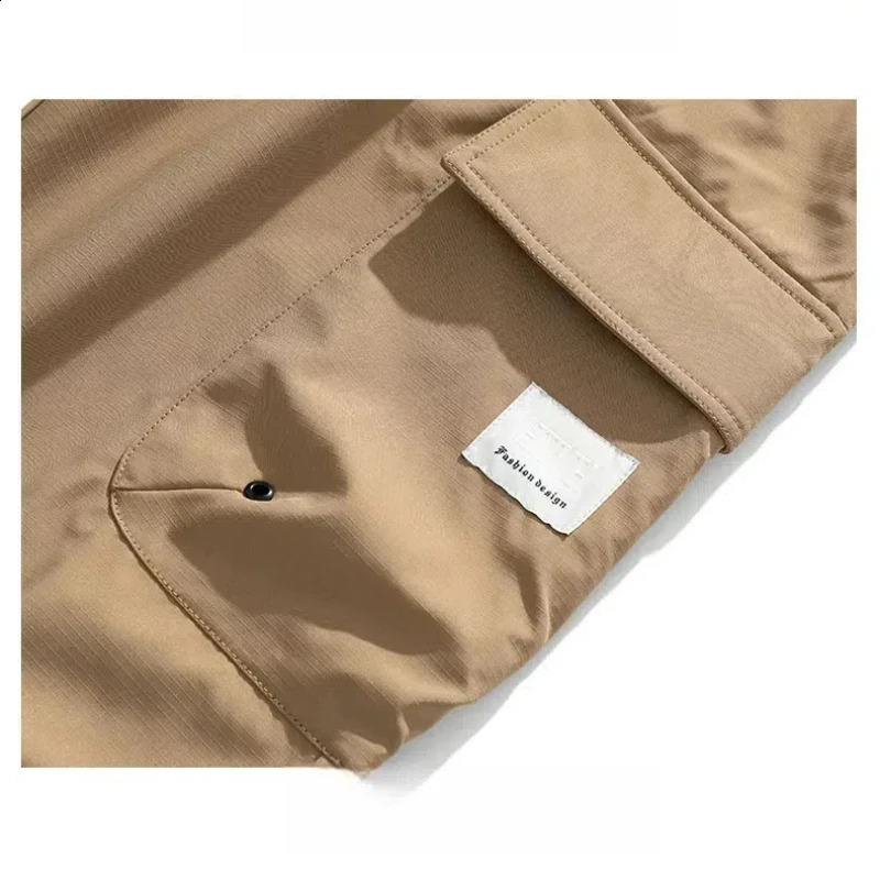 Drawstring Pockets Solid Color High Waist Casual Mens Spring and Autumn Trouser Cargo Straight Comfort Pants 240821
