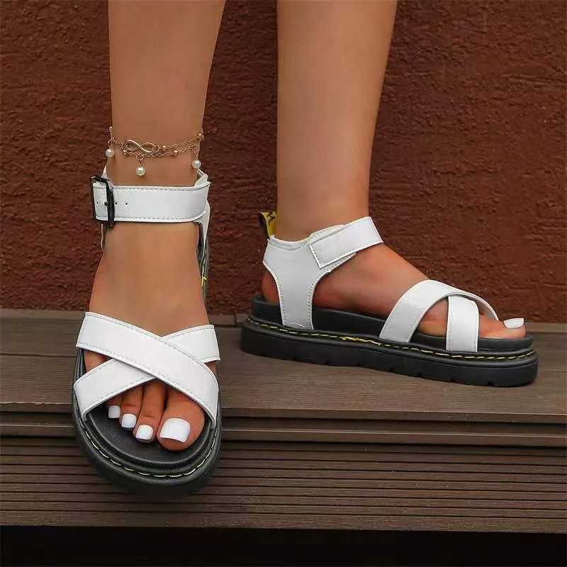 2024womens Summer New Fashion Open Toe Simple Solid Color Womens Shoes Casual Leather Flat Anti-slip Womens Sandals Large Size CL240806