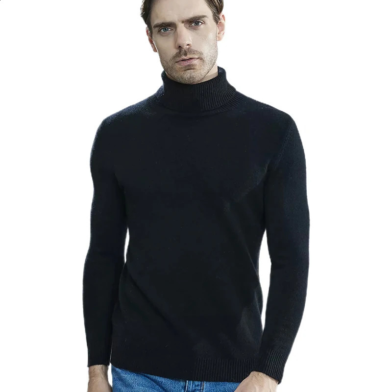 Men Knitted Sweaters Cashmere Sweater 100% Merino Wool Turtleneck Long-Sleeve Thick Pullover Winter Autumn Male Jumpers Clothing 240821