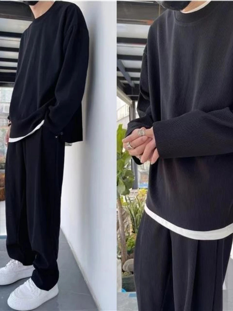 Juspinice mens track and field clothing autumn plus wool sweater two-piece set casual ultra-fine solid mens sports clothing Trouser mens set 240827