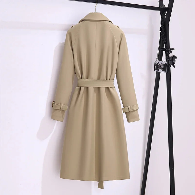 Trench Coat for Women Double Breasted British Coats and Jacket 2023 Winter Clothe Tie Waist Long 240820