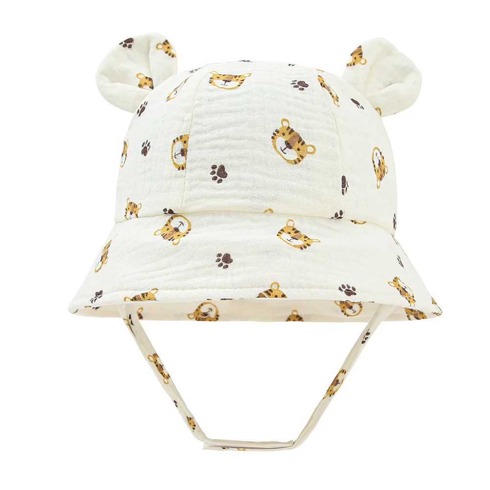 Muslin Newborn Baby Hat Summer Baby Bucket Hat Girl Boy Cute Printed Fishermans Hat Preschool Children Panama Sun Hat 3-12 meters M250121