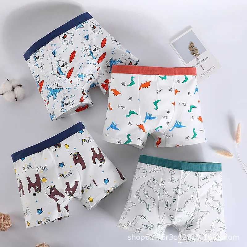4PCS/Set Children Cotton Boxers Baby Flat Angle Panties For 1-13Years Kids Underpants Shorts Teenagers Cartoon Underwear Y240821