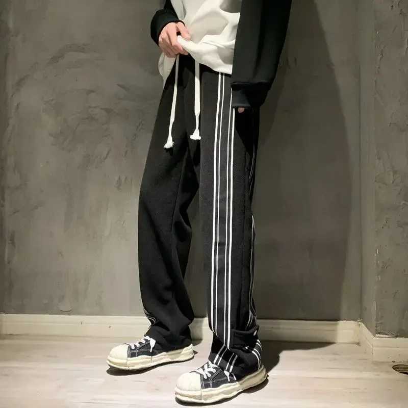 Mens straight hippie casual pants mens striped black fashionable classic luggage street clothing polyester Y2k aesthetic salesW240725