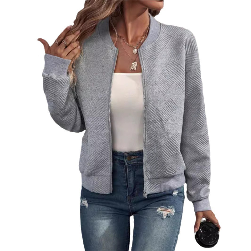 2024 Spring/Autumn Women's New Fashion Checkered Zipper Round Neck Long Sleeve Coat for Women