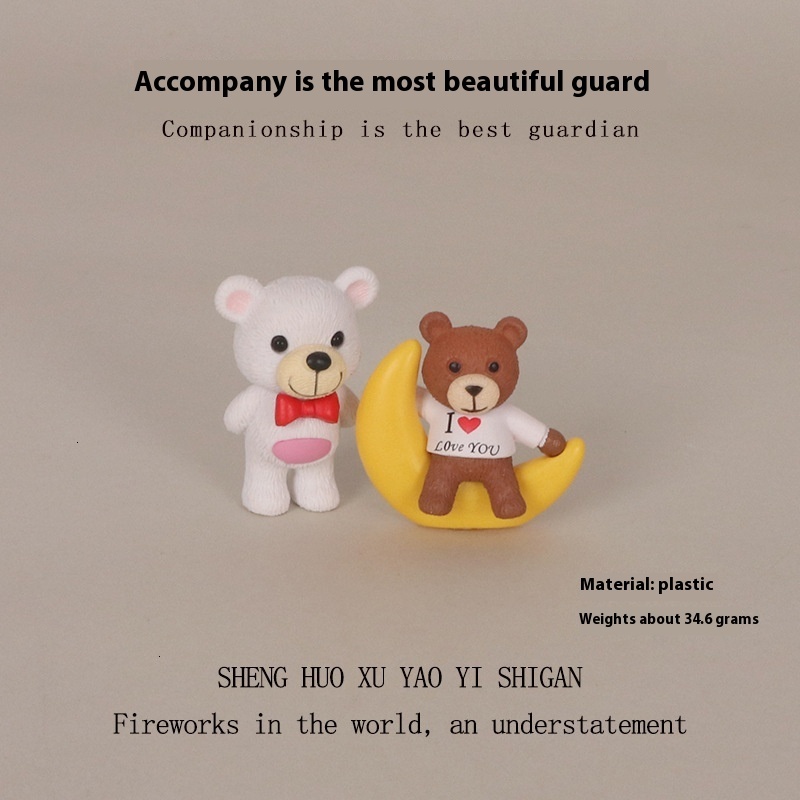 INS Mini Cute Moon Love Bear Cartoon Creative Home DIY Decoration Car Ornament