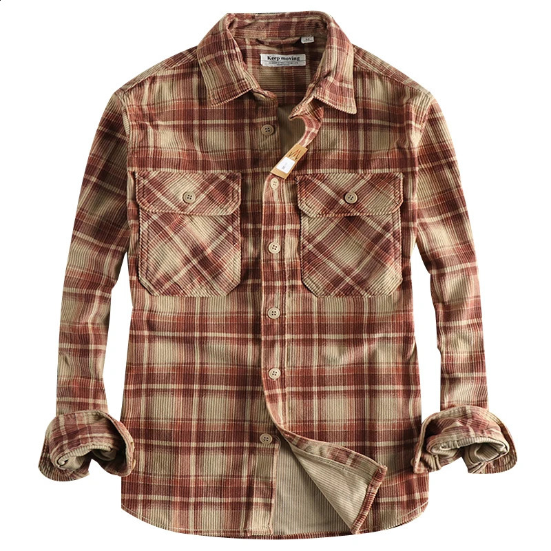 Plain weave wool mens shirt 100% pure cotton spring autumn heavy-duty washing workwear shirt retro Amekaji Western casual top 240821