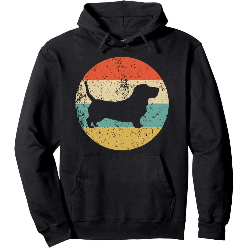 Hoodie for Mens Womens Vintage Retro Basset Hound Dog Pullover Hoodie Graphic Hoodies Sweatshirt Pullover Long Sleeve
