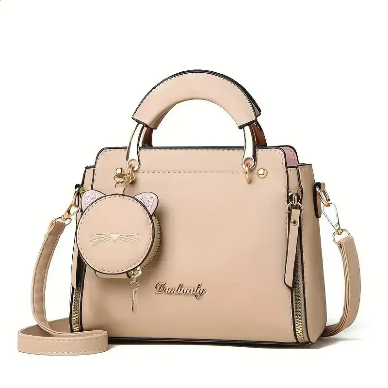 Womens Bag Large Capacity Tote Cartoon Cat Leather Shoulder Handbag Shopping With Change Purse 240821