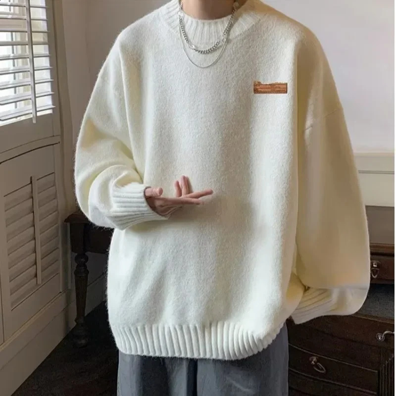 Trendy Round Neck Solid Color Sweater Mens Elegant Knitted Top Long Sleeve Casual Pullover Trendy Winter Wear 240821
