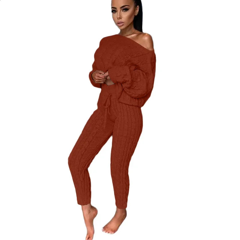 Women Sweater Matching Sets O-neck Loose Knitted Sweater Tops and Pant Sets Fashion Knit Two-piece Solid Women Set Autumn Winter 240820