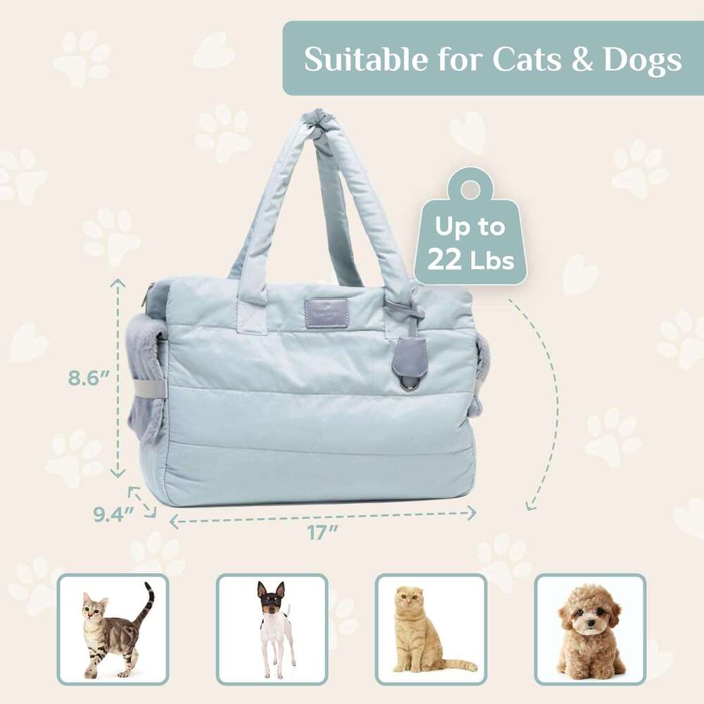 Symphony Pet Carrier Soft-Sided Cat And Small Dog Travel Bag In Light Blue - Washable Portable With Storage Pocket Easy Car Seat Installation, For Pet