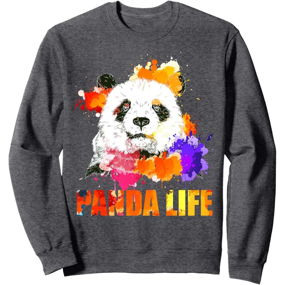 Long Sleeve Shirts for Men sweatshirt Panda Life Art Color Splash Funny Animal Gift Sweatshirt T shirt Tee Streetwear Casual tops clothes