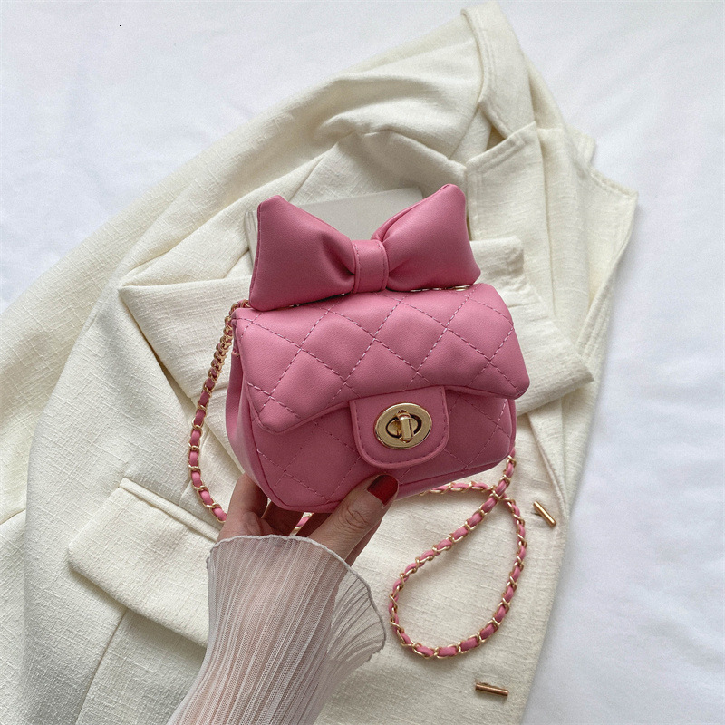 New children's with bow, coin purse, embroidered thread, small fragrant style, diamond grid bag, stylish girl's chain crossbody bag F15.2-08