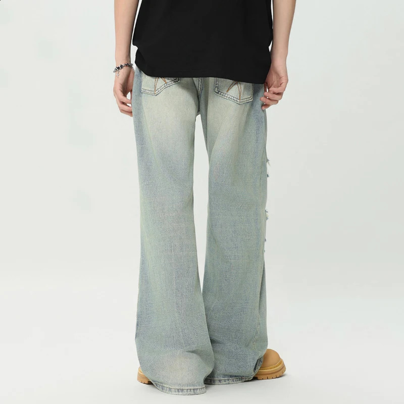IEFB High Street Mens Jeans Straight Loose Hole Worn-out Men Denim Pants Summer Trendy Male Trousers Women 9C6631 240821