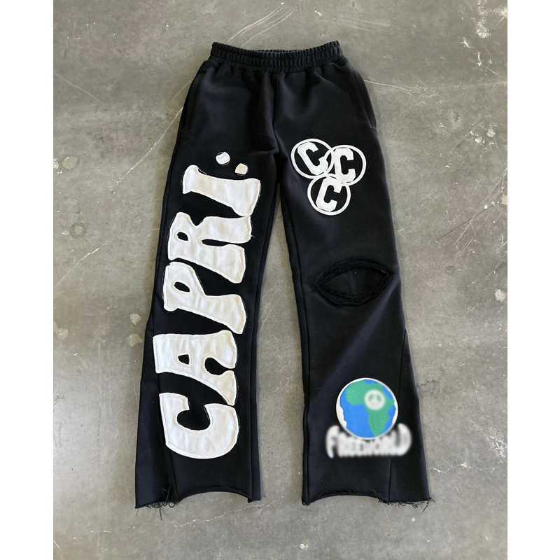 Project Capri Flared pants Sweatpants Men Casual trumpet splicing mens and womens sports pants Drawstring Joggers Sweat Pants Black Color women y2k Tr
