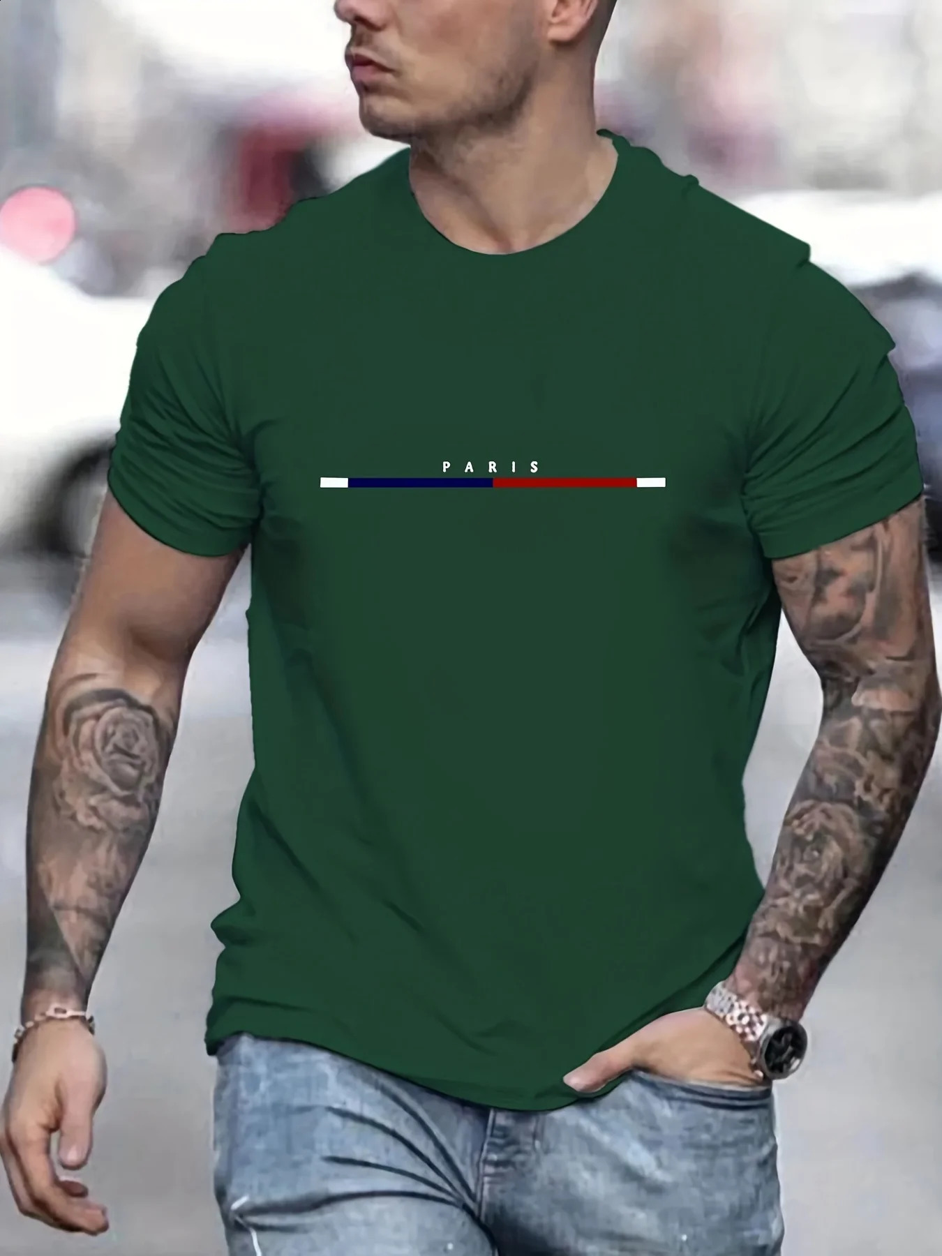 Mens 100 Cotton Paris Short Sleeve Tshirt Top Loose 240821