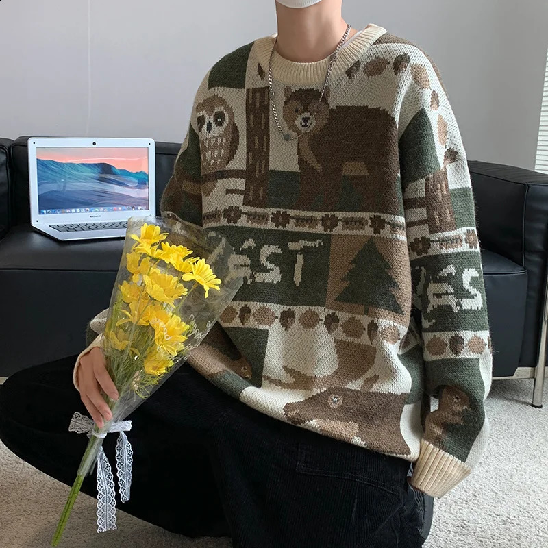 Abfer Mens Grandpa Sweater Oversized Knitted Ugly Sweater Hip Hop Clothes Autumn Winter Korean Fashion Pullovers Knitwear Tops 240821