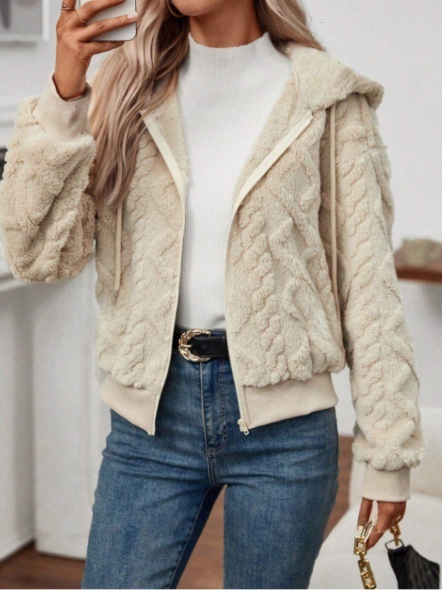 Women's clothing 2024 autumn and winter new cardigan zipper hooded short sweatshirt jacket