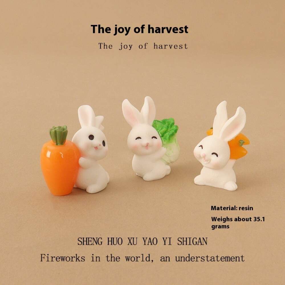 Charming Handcrafted Gardening Theme Small Figure Set Featuring Rabbits Among Vegetables Perfect Accent Piece
