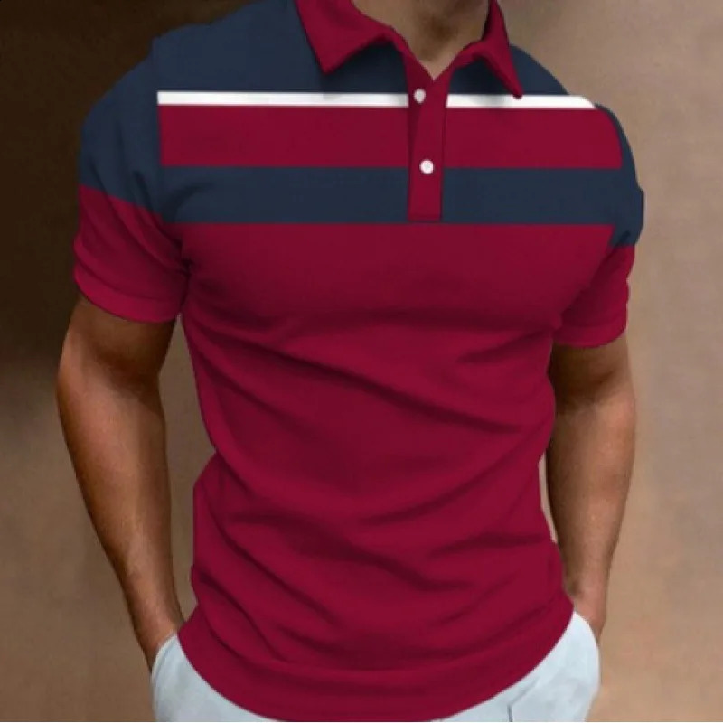 2024 Summer European and American Mens Polo Collar 3D Digital Printed Fashion Casual Short Sleeve T-shirt 240821