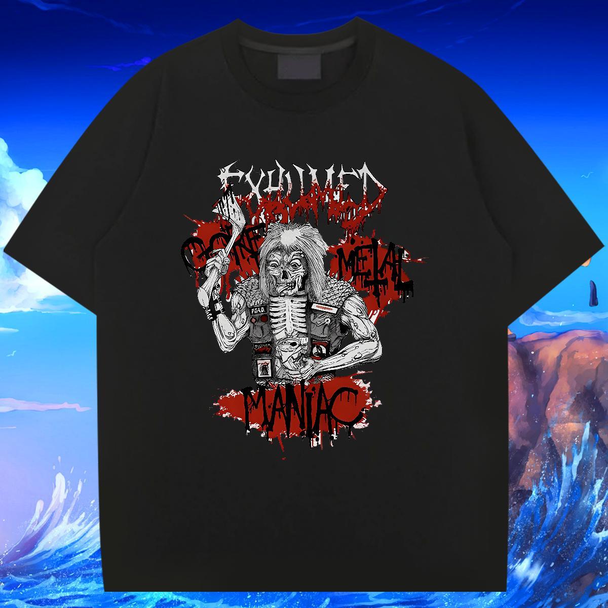 2024 Summer skull Men Tops Tees 100% Cotton 230g T Shirts Men Graphic Beach Breathable Crew Neck Unisex Top Tees