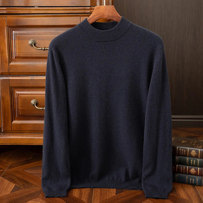 {100% Cashmere} Mens Cashmere Selling Half High Collar Casual Solid Color Knitted Sweater for Men 240821