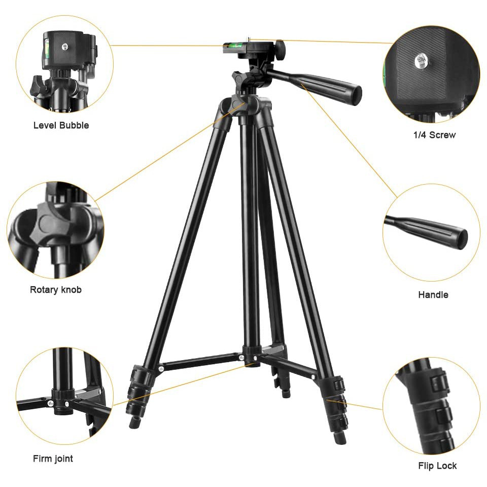 Live stand Aluminum tripod with mobile phone clip digital SLR camera telescopic stand