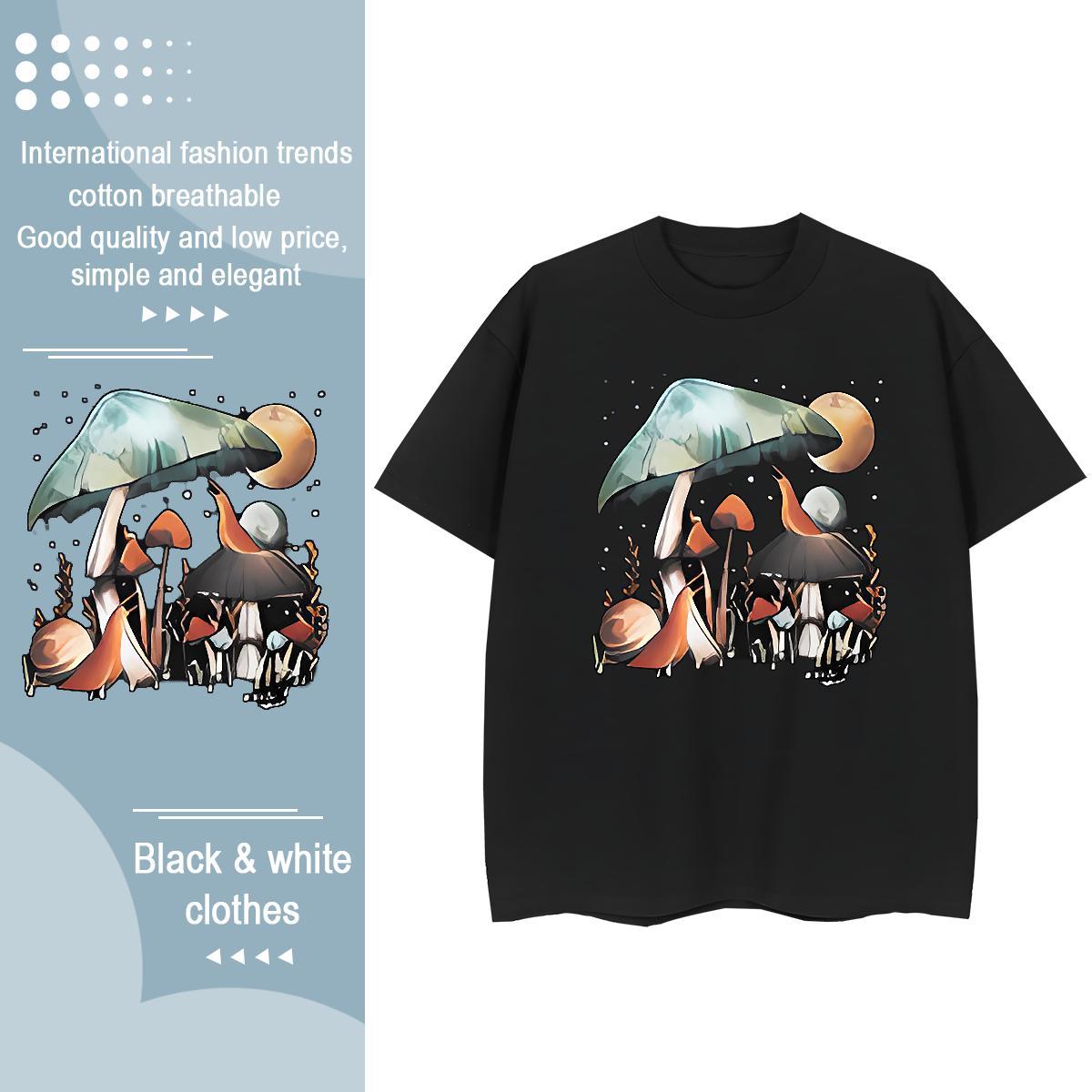 New Arrival T-Shirts Short Sleeve O-Neck 230g Pure Cotton Woman Tshirt Oversized mushroom Sports Casual Unisex Clothes