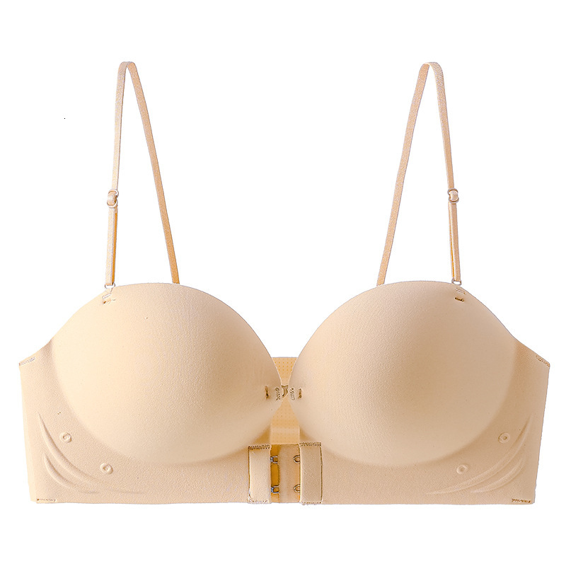 Front button strapless bra for women, small chest that gathers together to show off. The upper support is non slip seamless, with a beautiful back and