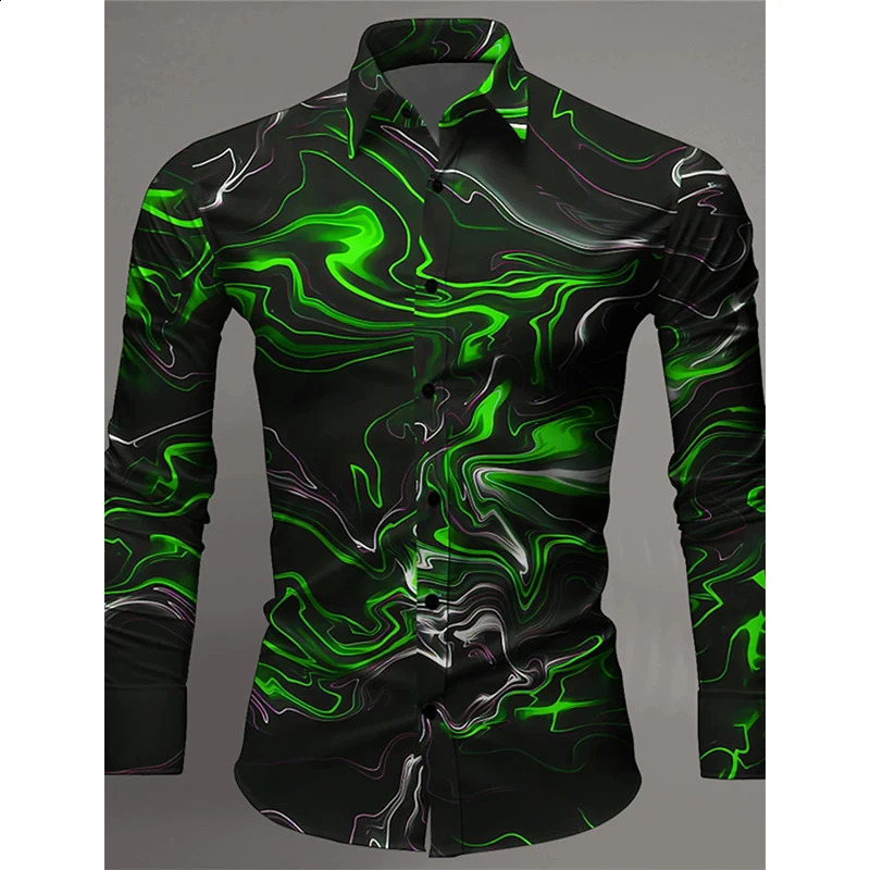 3D printing color gradient art abstract graphics mens casual shirt long sleeved plus size elastic fabric dress shirt 240821