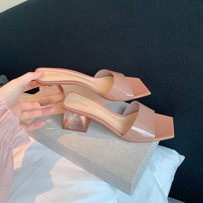 Ddmysports Grape Mom S Summer New Crystal Sole Square Ead Straight Line With Thick Igh Eel Slippers For Women Outwear OUTDOOR