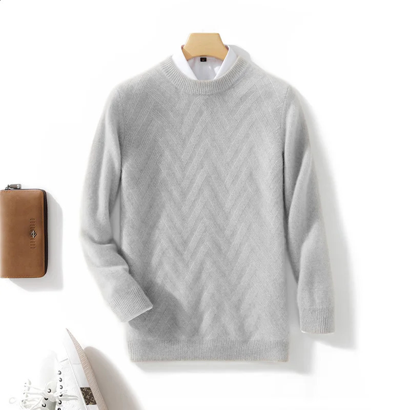 Mens wool sweater autumn and winter round neck solid color sweater business casual cashmere knitted base sweater pullover 240821