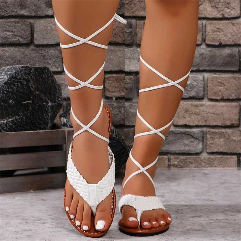 Shoes for Women 2024 Summer Fashion Open Toe FlatSandalsSexySolidColor Lace Up Beach Sandals ForWomen Zapatillas De Mujer CL240806