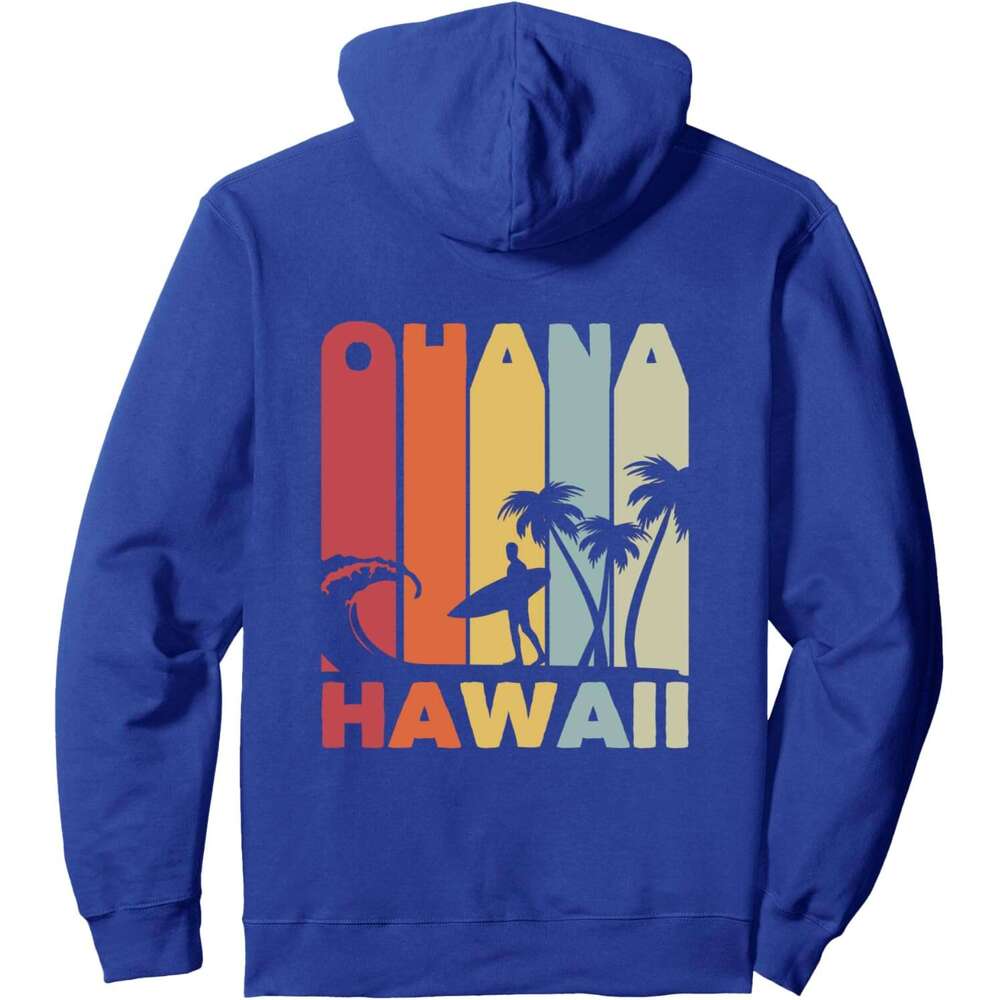 Hoodie for Mens Womens Ohana Hawaii Surfer Outfit 70s Retro Family Vacation Surfing Pullover Hoodie Graphic Hoodies sweatshirt Pullover Long Sleeve