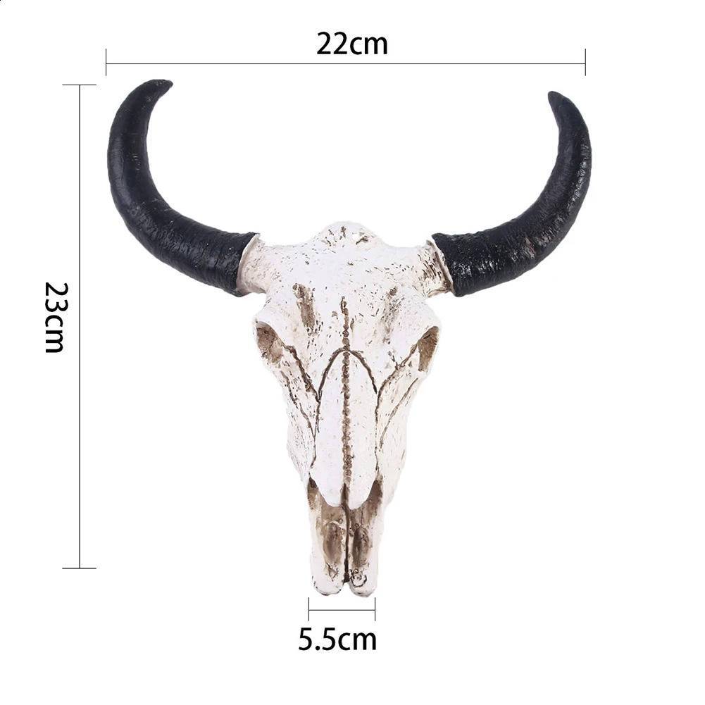 Resin Longhorn Cow Skull Head Wall Hanging Decorations Retro Bull Skull Ornaments 3D Animal Horns Sculpture Figurines Crafts 240821
