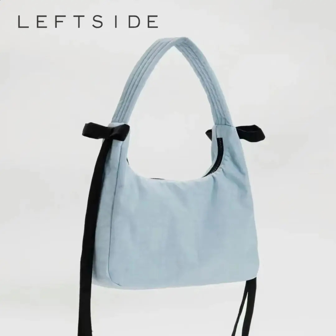 LEFTSIDE 2024 Spring Casual Small Bow Nylon Womens Handbag and Wallet Sweet Trend Simple Retro Womens Shoulder Bag 240820
