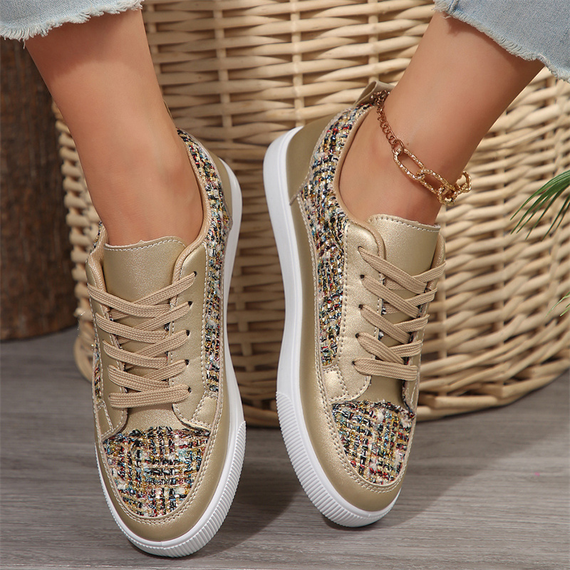 2024 new women's gold 35-42 temperament all wear lightweight lace-up casual fashion sneakers free shipping