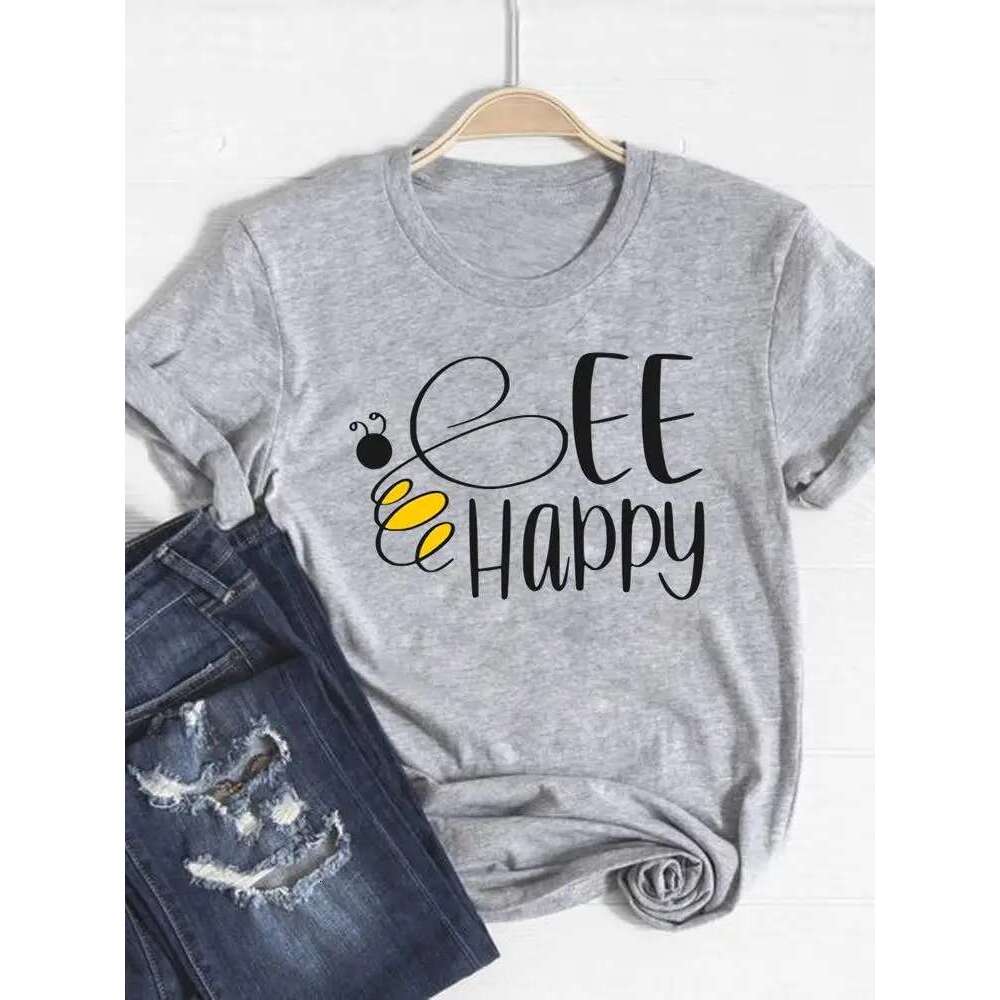 T Print Shirt Short Sleeve wer Vintage Cute 90s Summer Top Fashion Clothes Women Clothing Gray Basic Tee Graphic T-shirt op ee -shirt
