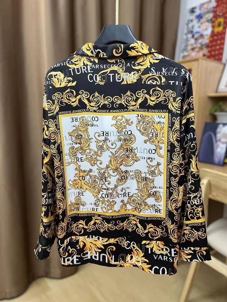 Fashion Printed Two Piece Set Mens Collar Button Long Sleeve Shirt and Straight Pants Summer Casual Clothing 240820